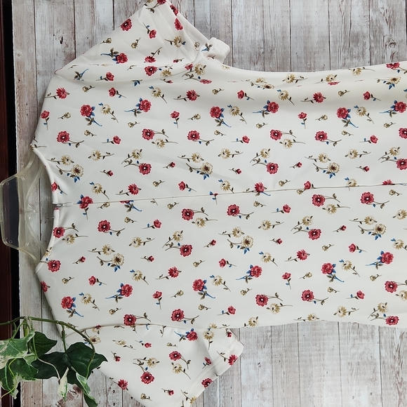 NWT, NADINE WEST, Women's Ivory w/ Red floral dress, round neck, Sz 1XL - Picture 10 of 11